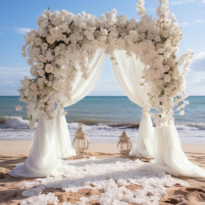 Wokceer 8FT Backdrop Stand with Draping Fabric Ivory Sheer Arch Drapes Fabric for Wedding Ceremony Birthday Party