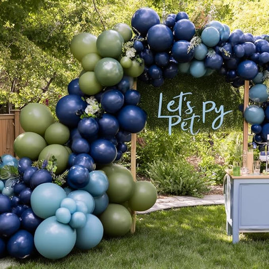 Dusty Blue Green Balloon Garland Double Stuffed Navy Blue Green Balloons Different Sizes 18In 12In 5In Pastel Balloon Arch Kit For Baby Shower Gender Reveal Birthday Party Decorations