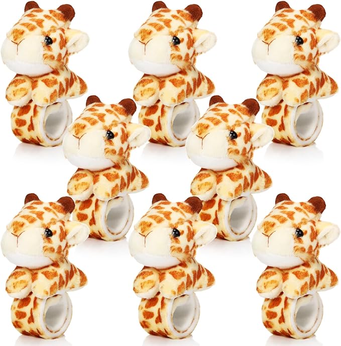 Lenwen 8 Pcs Stuffed Giraffe Animals Slap Bracelets for Kids 8.66 Inch Back to School Plush Animal Bracelets Adopt a Giraffe Party Favors Wrist Slap Snap Band Toy for Boys Girls Birthday Gifts