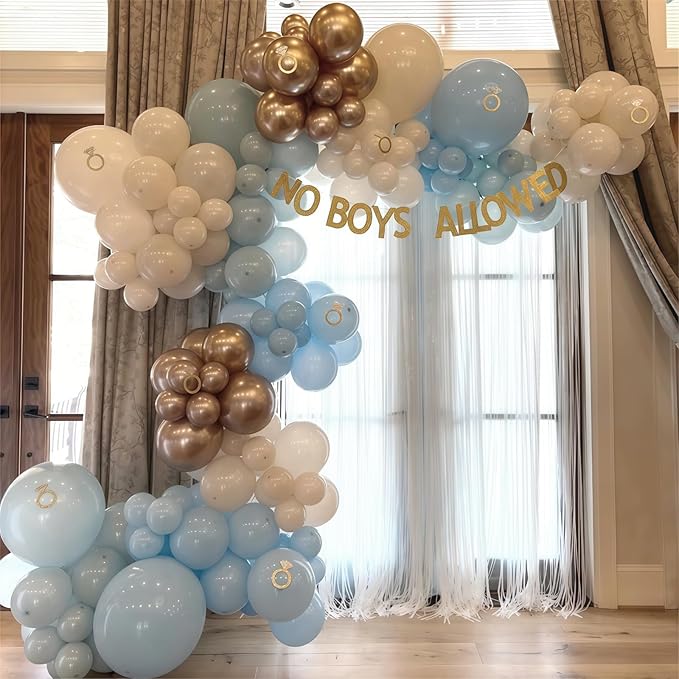 Dusty Blue Balloon Garland Arch Kit, Pastel Slate Baby Blue Ivory White Sand Metallic Gold Latex Balloons for Boy Birthday Baby Bridal Shower Wedding Gender Reveal Party Decorations Supplies
