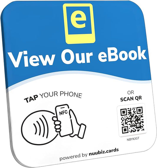 NFC Business QR Code Sign Plate for Downloading Your eBook – Drive Offline Engagement Online – Works Like Review Tap Card & Social Media Sign – No App or Fees – Includes Stand or Adhesive