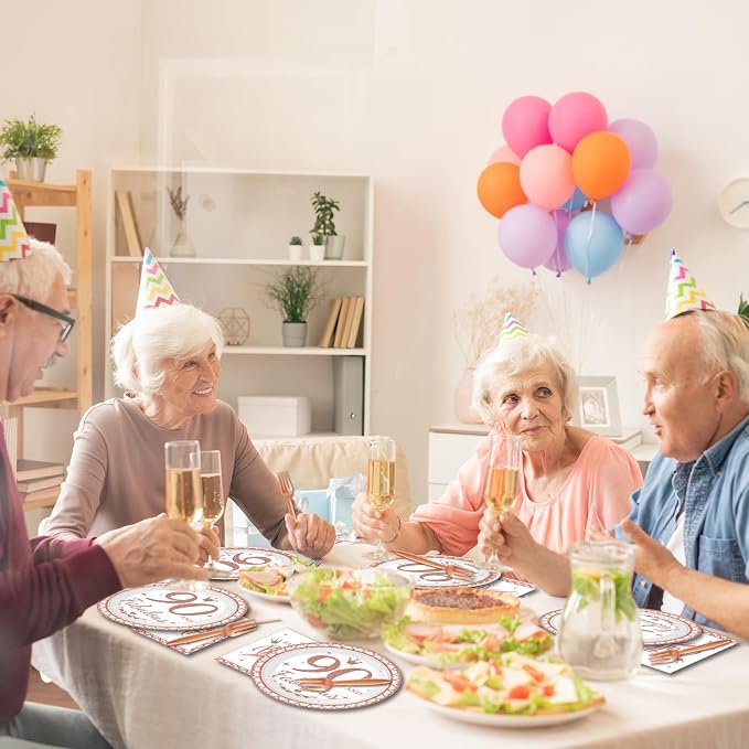 50 Guests 90th Birthday Decorations for Women, Rose Gold 90th Birthday Plates and Napkins Party Supplies 90th Year Fabulous Birthday Disposable Paper Tableware Cheers to 90 Years Dinnerware 200PCS