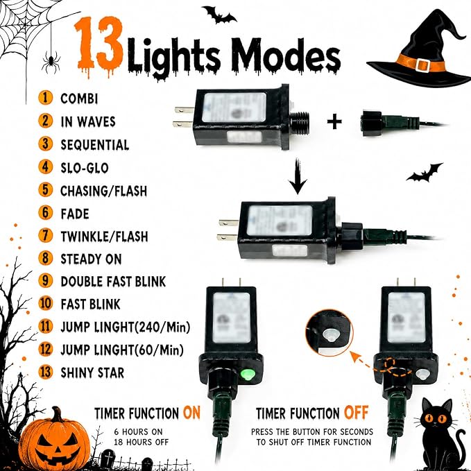 Purple Halloween Lights, 95ft 240Led 13 Modes String Lights Plug in, Twinkle Light with Timer Indoor/Outdoor for Tree Party Halloween Decorations