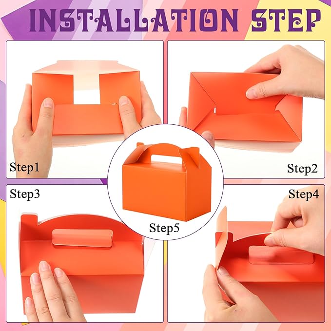 Skyygemm 24 Pcs Graduation Party Favor Gable Boxes Colorful Paper Treat Goodie Candy Cake Gift Box for Summer Birthday Wedding Party Decorations, 6 x 3.5 x 3.5 Inch(Halloween Color)