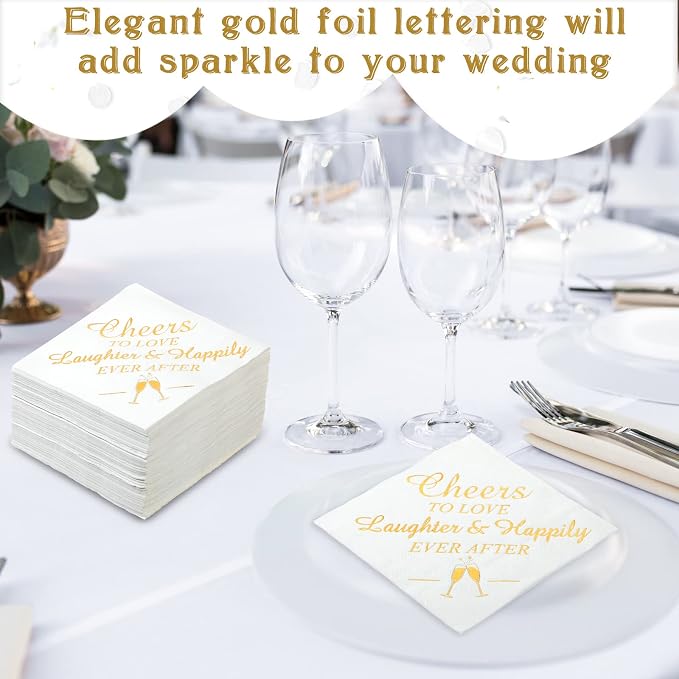 200 Pcs Wedding Napkins for Reception Disposable Bridal Shower Napkins Gold Foil Wedding Decorations Mr and Mrs Napkins for Engagement Party Decoration Cocktail Beverage Dessert (Delicate Styles)