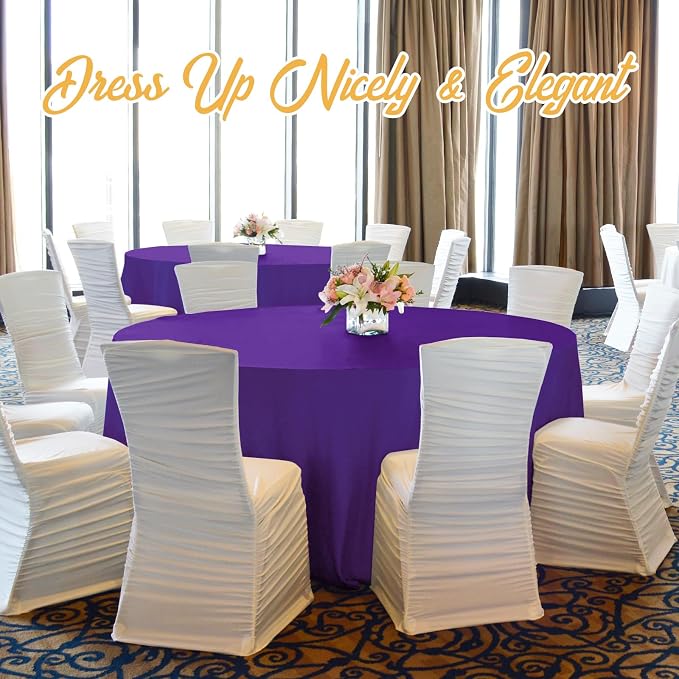 BRILLMAX 6 Pack Purple Round Tablecloths 90 Inch for 60” Tables - 150 GSM Polyester Fabric, 15" Standard Drop, Water, Stain & Wrinkle Resistant Cloth Cover for Wedding Reception Banquet Dining