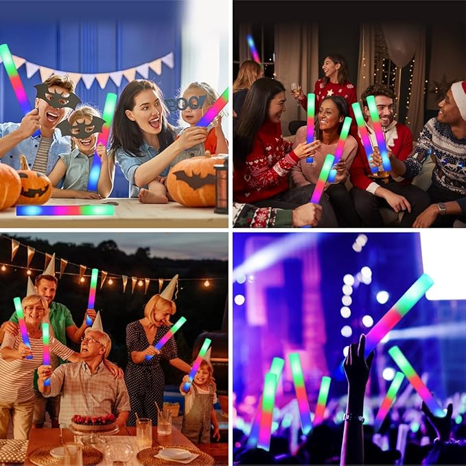 48 Foam Glow Sticks for Party Pack: Wedding Essentials Parties Supplies Bulk - 3Modes Colorful Flashing Led Light Up Dark Stick - Dance Floor Props for Birthday Carnival Raves Concert (48 PK / SET)