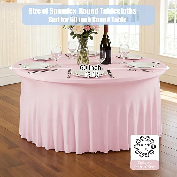 10 Pack Pink Round Spandex Tablecloths for 60 inch Tables, 120 Inch Stretchy Fitted 5FT Tablecloths, Wrinkle Free Table Covers Washable Polyester Table Cloths for Wedding Party Birthday Banquet