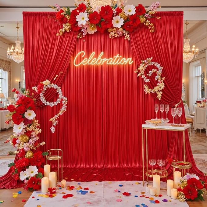 40x10 ft Wrinkle Free Red Sequin Backdrop Curtain for Parties,Thick Not Fall-Off Glitter Backdrop Drapes,8 Panels 5x10ft Shimmer Photo Back Drop Cloth for Wedding Birthday Photography Background