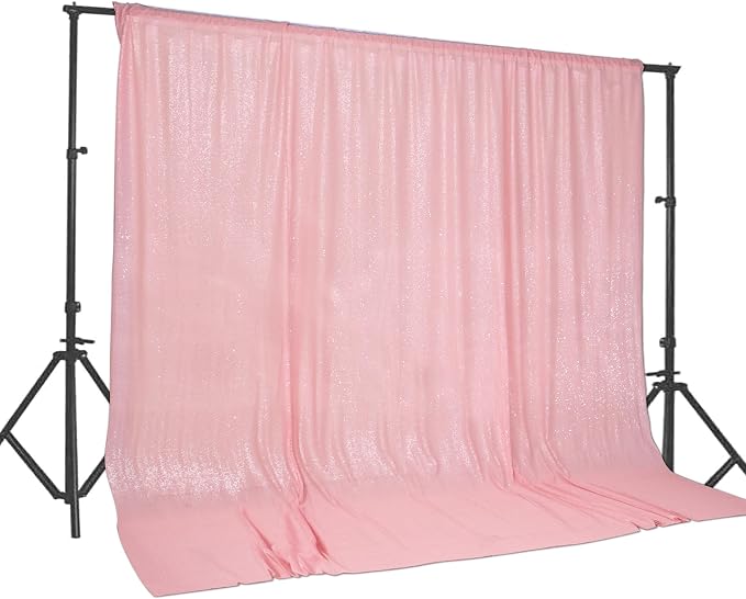 PartyDelight Pink Sequin Backdrop 20x10ft 4 Inch Rod Pocket | 3mm stitched pink sequins on mesh backing with 4 inch rod pocket for extra wide stages banquet walls group photos and large