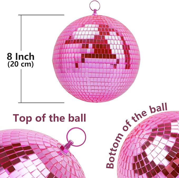 8 Inch Pink Disco Ball, Mirror Ball for Disco Parties, DJ Stage, Wedding, Home Decor