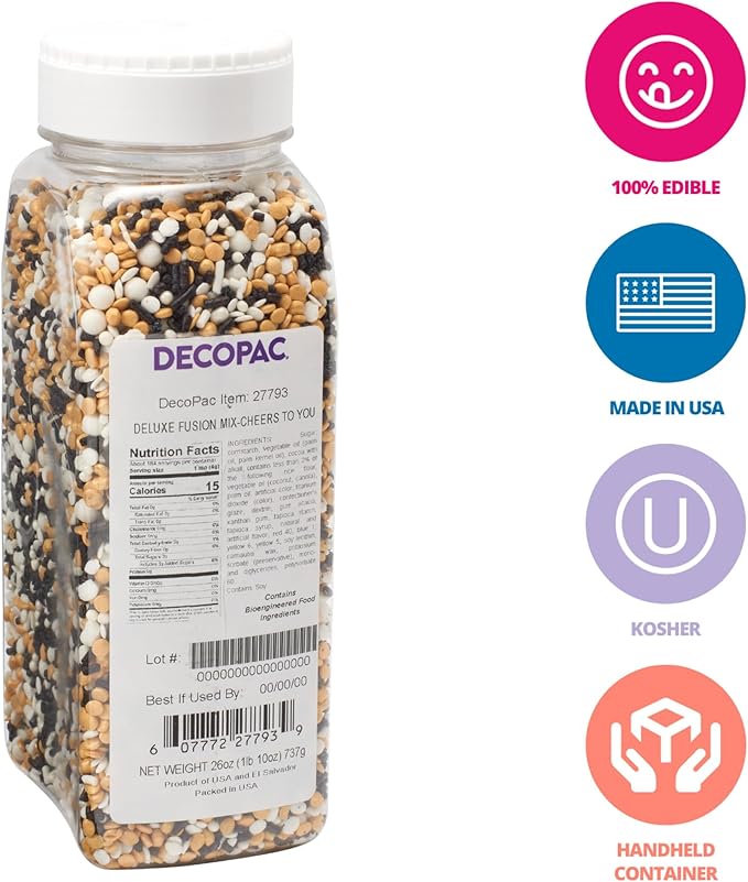 DecoPac Cheers To You Fusion Mix Sprinkles, 26oz, Shaped Candy Sprinkles in Handheld Container, Edible Decorations For Celebration Cakes, Cupcakes, Cookies and Donuts