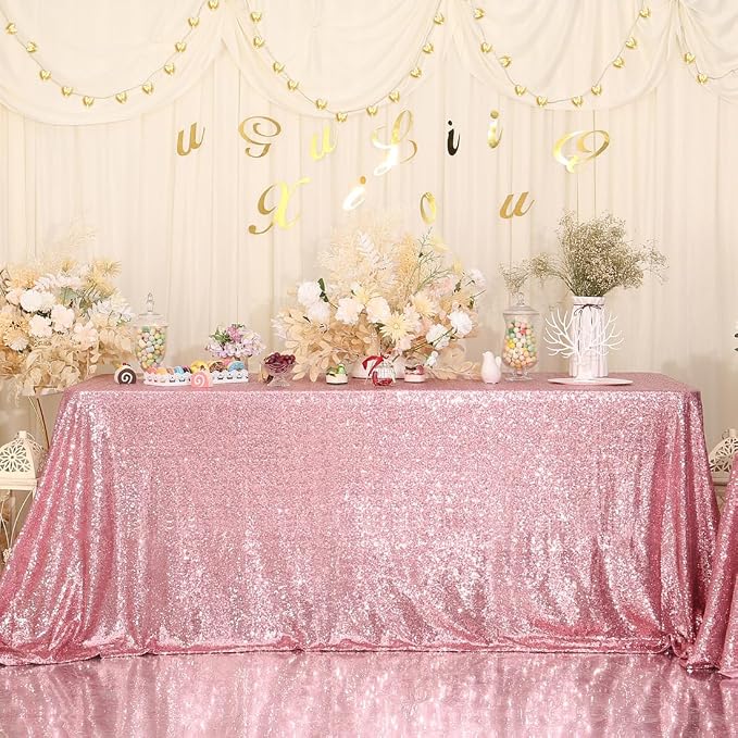 Juya Delight Pink Sequin Tablecloth Rectangle 60" x 120" Sparkle Glitter Table Cloth for Wedding Birthday Party Decoration