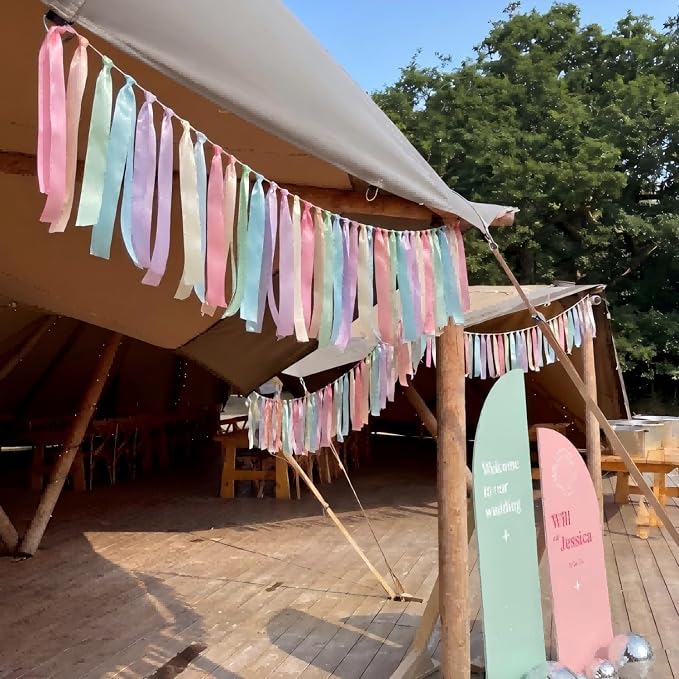 Tenceur 131 ft Party Decor Pre Assembled Ribbon Tassel Garland Boho School Classroom Streamer Ribbon Tassel Garland Birthday Nursery Photography Prop Decor