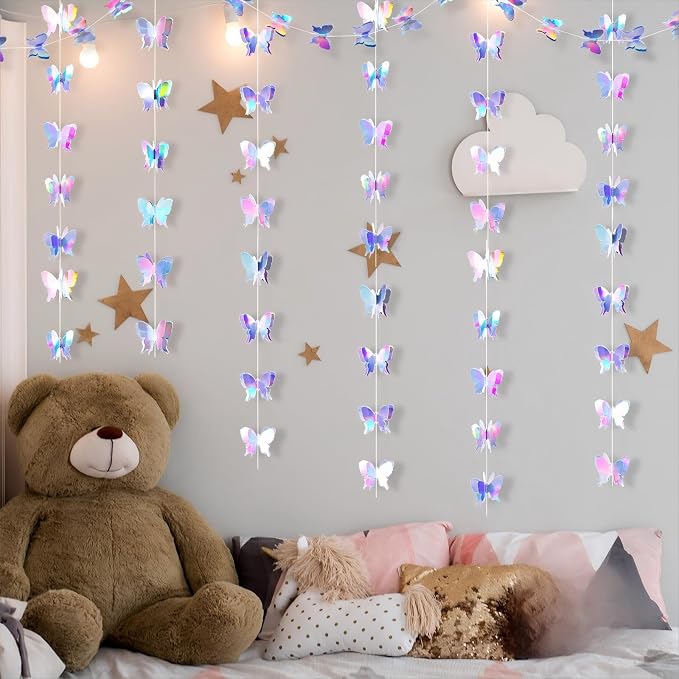 Zonon 8 Pieces Butterfly Garland Party Decoration Floral Banner Butterflies Hanging Decor Streamers for Garden Wedding Holiday Birthday Baby Shower Tea Party (4.3 x 3.5 Inches)