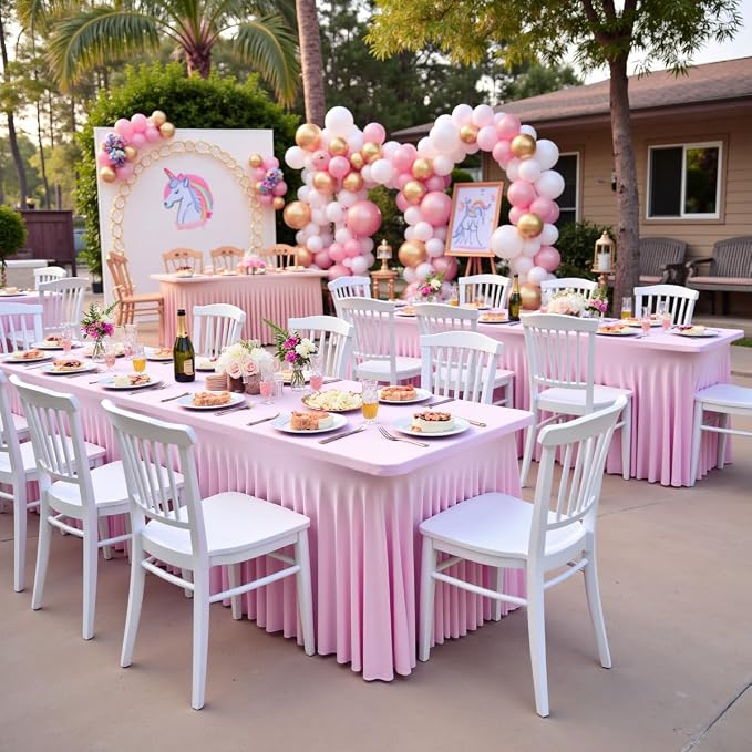 2pk Spandex Table Clothes for 8 Foot Rectangle Tables, Pink Stretch Table Cloth 8ft Fitted Tablecloths Desk Skirt for Parties Weddings Birthday Banquet Baby Shower