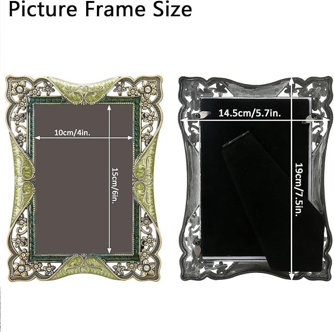 4x6 Vintage Brass Picture Frame Decor Ornate Antique Enamel Photo Frames with Glass Front, Art Decor Tabletop Display, Gifts Ideas for Women, Horizontally & Vertically