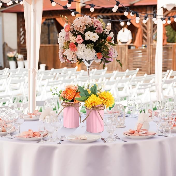 Rustic Vase for Table Centerpieces 4.33 Inch Small Petite Flower Vase with Twine Bow Vintage Farmhouse Decor for Wedding Reception Dining, Home Galvanized Metal Buckets(Pink,12 Pcs)