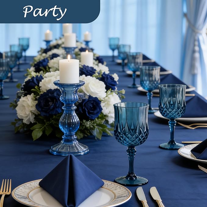 Plastic Wine Glasses, Plastic Goblets Vintage Style Cordial Unbreakable Drinking Glasses, Reusable Drinkware for Wedding Reception, Grand Event Party Supplies (24, Navy Blue)