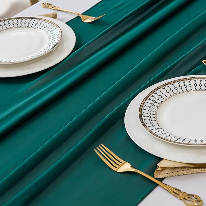 6Pack 9ft Christmas Chiffon Table Runner 14x108 Inch Sheer Romantic Table Runner for Wedding Birthday Party Bridal Shower Outdoor Decoration-Hunter