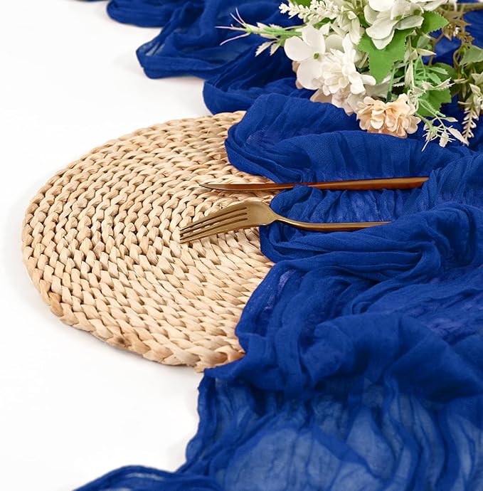 24 Pack Royal Blue Cheesecloth Table Runner 10FT Boho Gauze Cheese Cloth Table Runner Rustic Sheer Fabric Table Runners for Wedding Bridal Shower Baby Shower Party(21.5×120 Inch)