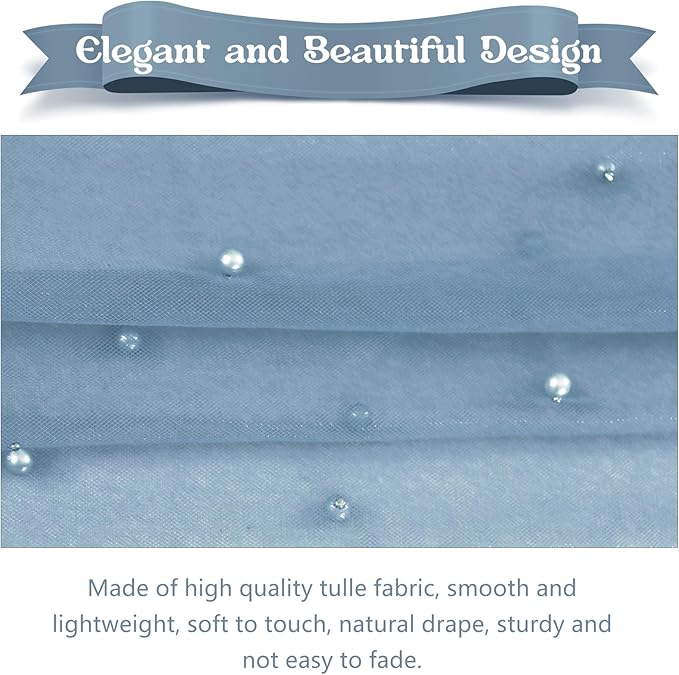 12 Pack 10FT Pearl Table Runner 30x120 Inch Dusty Blue Tulle Fabric Boho Rustic Sheer Table Runners Lace Table Cloth for Wedding Bridal Shower Birthday Party Arch Veil Dessert Table Decor (Dusty Blue)