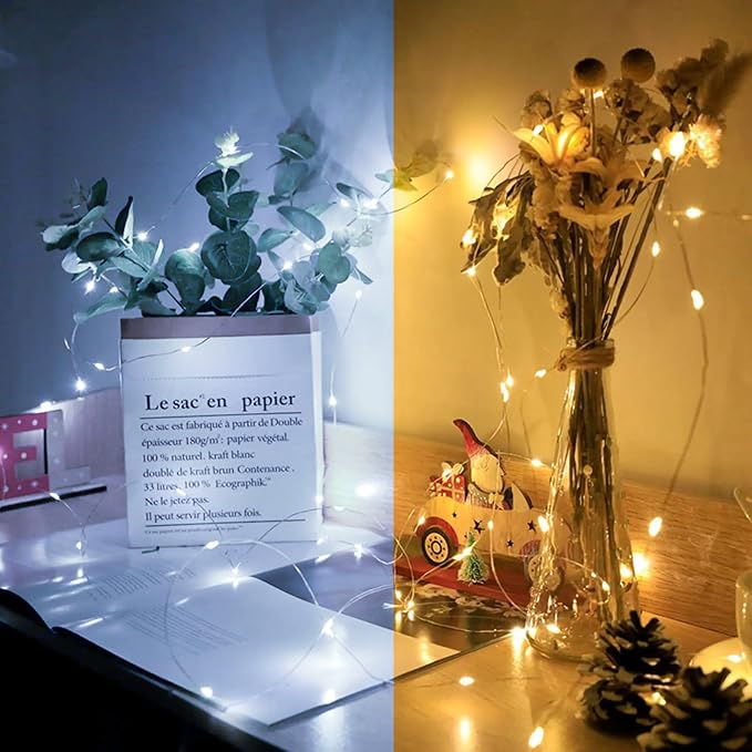 24 Pack Fairy Lights 7Ft 20 LED Twinkle String Lights 3 Modes Battery Operated Waterproof Firefly Starry for Mason Jar Party Wedding Christmas Valentines Day Table Centerpieces,Warm White + White