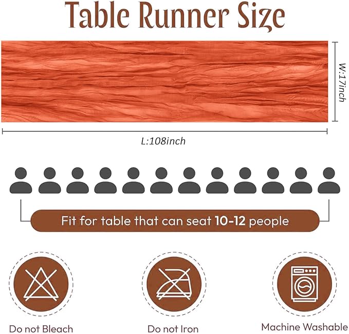 12 Pack Orange Cheesecloth Table Runner 17 x 108 Inch Gauze TableRunner Fabric Semi Sheer Cheese Cloth Table Runner Bulk for Rustic Romantic Wedding Baby Shower Table Decoration