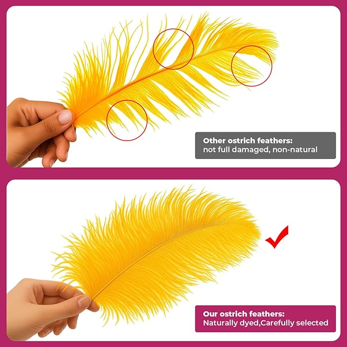 Piokio 40 pcs Gold Ostrich Feathers 12-14 inch(30-35 cm) Bulk for Wedding Party Centerpieces and DIY Clothes Decoration, Gatsby Decorations
