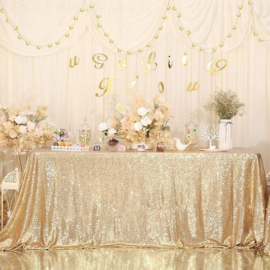 Juya Delight 60" x 120" Light Gold Sequin Tablecloth Rectangle for Wedding Birthday Party Festival Ceremony Cake Dessert Table