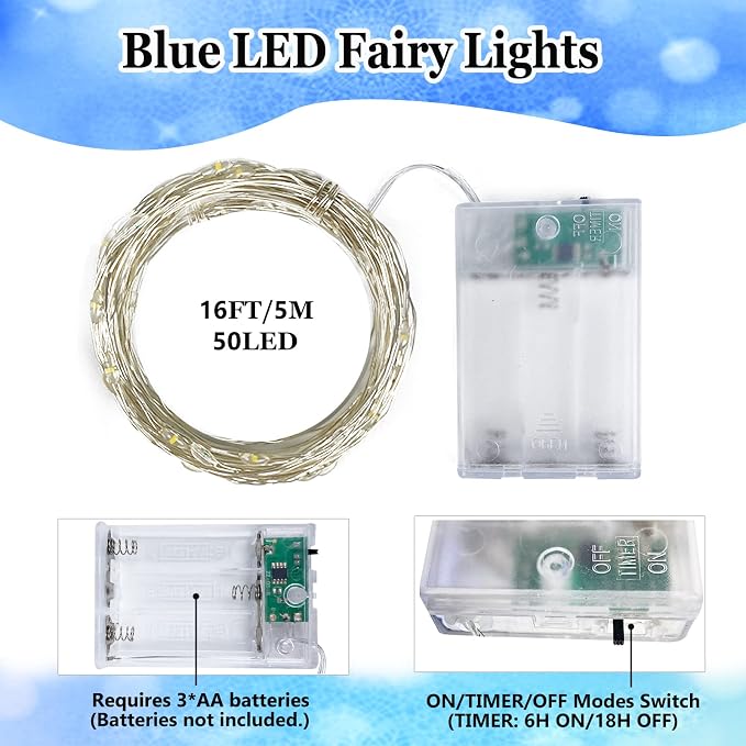 4-Pack 50 LED Christmas Fairy Lights Battery Operated with Timer, 16FT Starry String Lights Outdoor Indoor Cuttable Fairy Lights Waterproof for Bedroom Home Wedding Party Christmas Decoration (Blue)