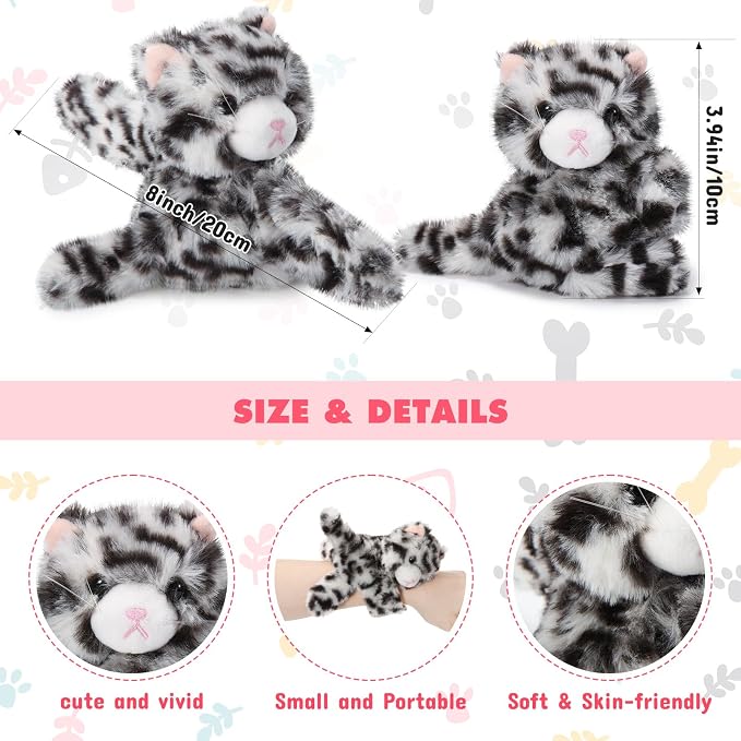Liliful 8 Pack Kids Plush Gifts Stuffed Animal Cat Slap Bracelets - 8 Inch Back to School Prize Box Toys Wrist Cute Snap Birthday Rewards for Boys Girls Child Pet Adoption Party Favors(Kittens)