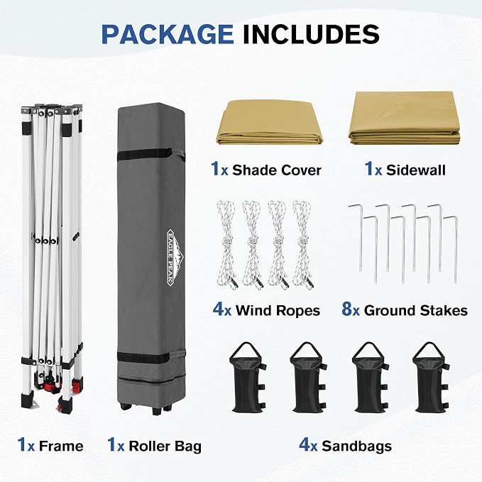 EAGLE PEAK Commercial Canopy 10x10 Pop Up Canopy Tent with 1 Sidewall, Easy Setup Heavy Duty Instant Event Shelter for Vendors & Markets, Outdoor Sun Shade, Beige