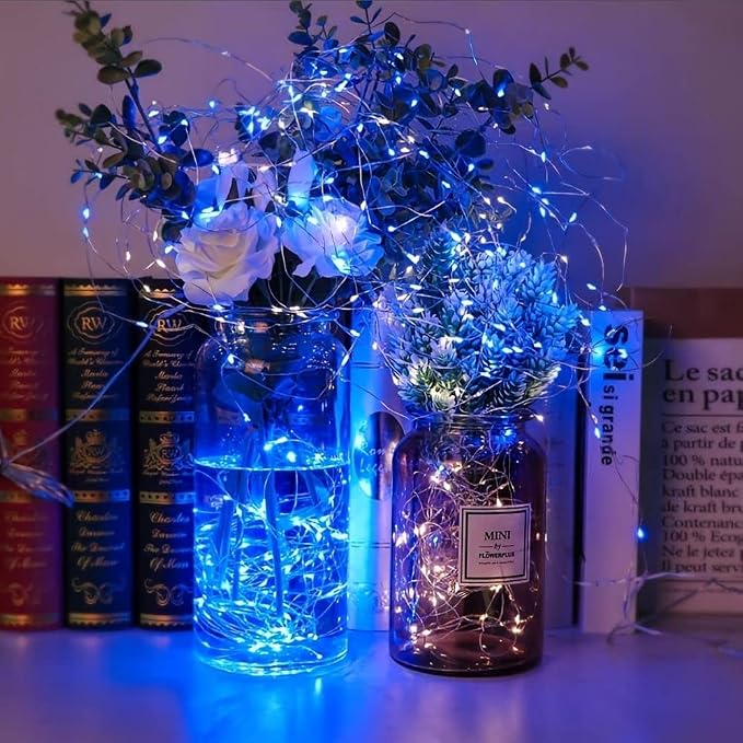 4-Pack 50 LED Christmas Fairy Lights Battery Operated with Timer, 16FT Starry String Lights Outdoor Indoor Cuttable Fairy Lights Waterproof for Bedroom Home Wedding Party Christmas Decoration (Blue)