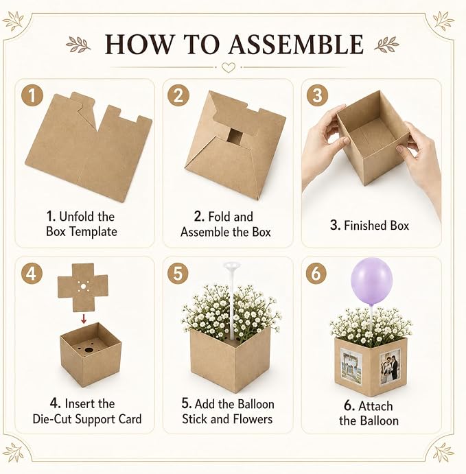 Cinrobiye 12 Pcs Wedding Table Centerpiece Boxes with Artificial Baby's Breath Flowers,Balloons,and Ribbon,DIY Photo Display Floral Table Decorations for Wedding Reception Engagement Bridal Shower
