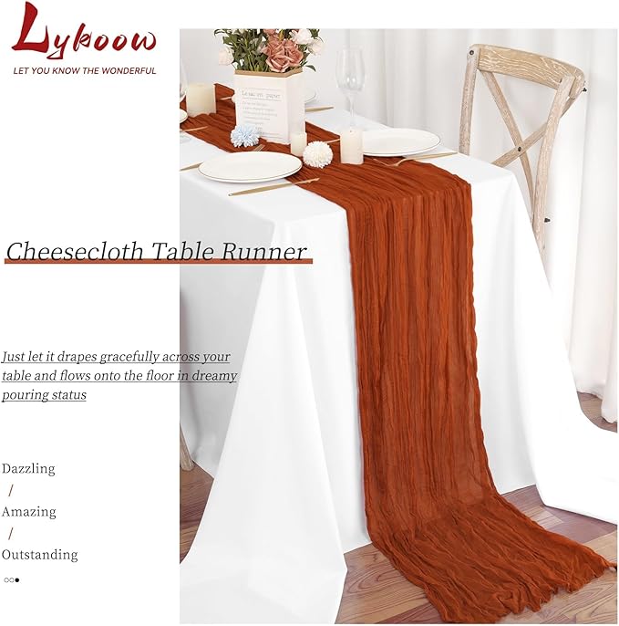 15 Packs Terracotta Cheesecloth Table Runner, 10 Ft Rustic Gauze Boho Wedding Table Runner Decoration, Wedding Table Decor Table Cloth for Wedding Party Bridal Shower Table,21.5x120in