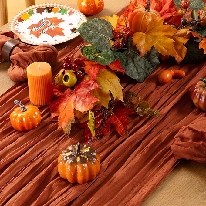 MLMC Terracotta Table Runner 10ft Rustic Burnt Orange Cheesecloth Table Runner 35 x 120 inches for Wedding Bridal Shower Birthday Outdoor Pinic Reception Party Decor