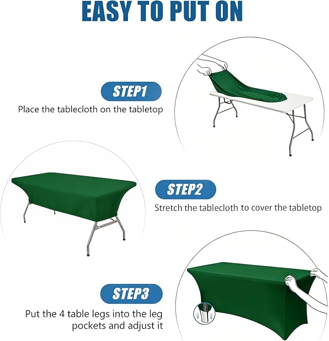 6FT Green Table Cloth - 2 Pack Fitted Stretch Rectangle Spandex Tablecloth, Washable Table Cover for Party, Picnic, Wedding, Banquet, Birthday and Festival(30" x 72")