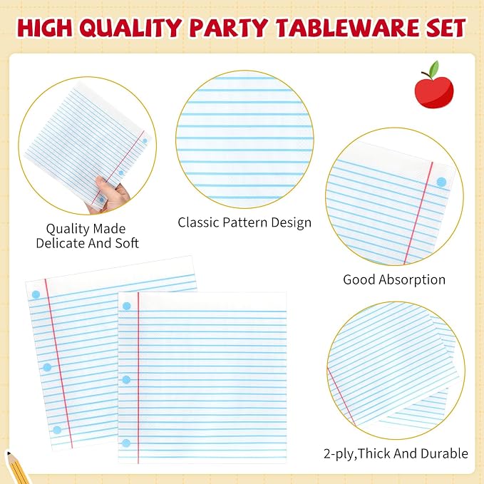 400 Pcs Back to School Party Decoration for 50, Apple Composition Notebook Paper Plates Napkins Pencil Cup Cutlery for Preschool Kindergarten Teacher Graduation Party Supply