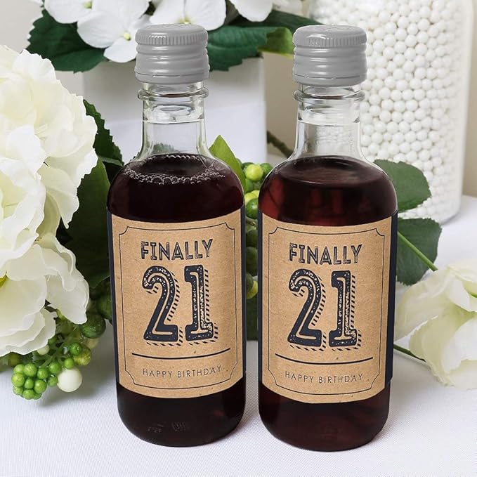Big Dot of Happiness Finally 21-21st Birthday - Mini Wine and Champagne Bottle Label Stickers - Birthday Party Favor Gift for Women and Men - Set of 16