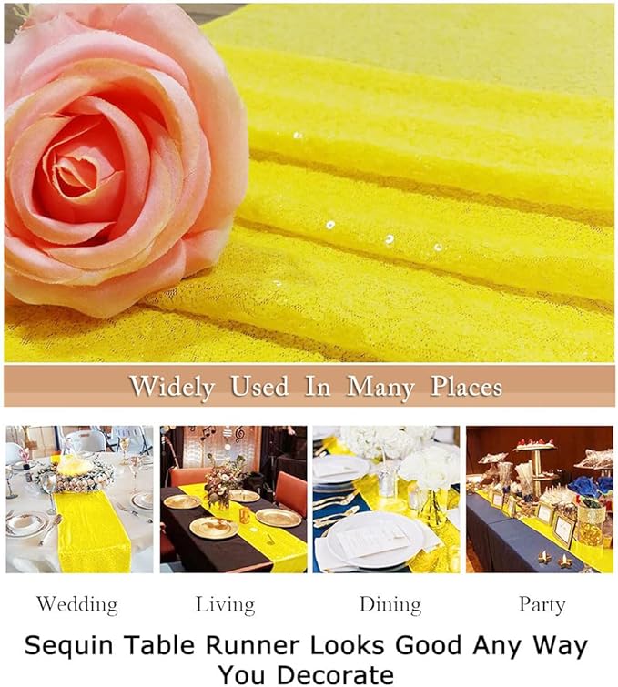 ShinyBeauty Yellow Table Runners Pack of 2 Sequin Table Runner 12inx108in Baby Birthday Decorations Dining Table-Runner 108 Inches Long Party Table Cloth Modern Style Wedding Decoration