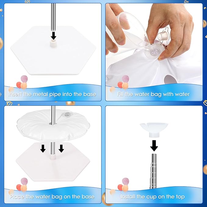 Balloon Column Stand with 102 Balloons, Balloon Column Kit Set of 2, Metal Balloon Tower Stand with Base for Floor, Height Adjustable from 1.57 to 7 Ft, For Party Decorations
