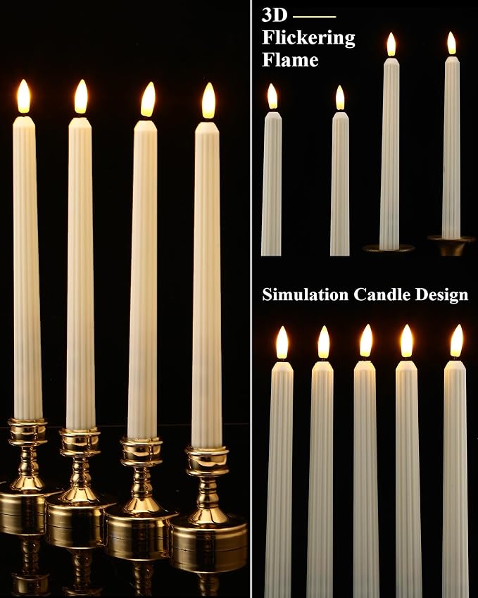 Funtery 48 Pcs Flameless LED Taper Candles Battery Operated Candles Bulk Realistic LED Candlesticks Flickering for Wedding Church Party Home Decor(Ivory,11 Inch,Romantic Style)