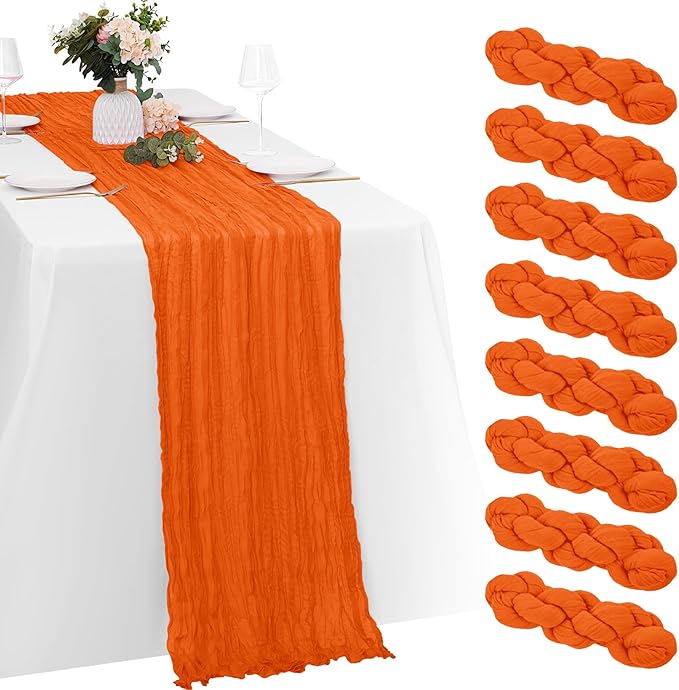 8 Pack Orange Cheesecloth Table Runners 20x120 Inch Gauze Table Runner 10FT Easter Cheese Cloth Table Runner Rustic Sheer Runner for Wedding Baby Shower Birthday Party Table Decor