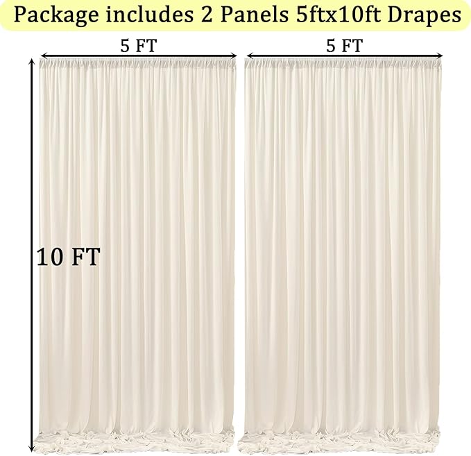 10ft x 10ft Wrinkle Free Ivory Backdrop Curtains for Parties, Polyester Photo Backdrop Drapes 2 Panels 5x10ft Background for Wedding Birthday Baby Shower Party