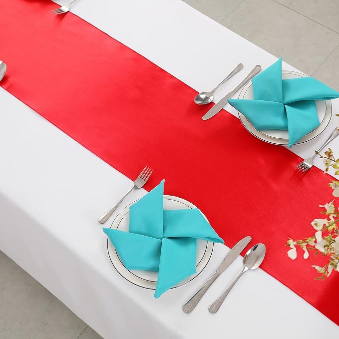 Horbaunal 12 Pack Red Satin Table Runner 12 x 108 Inch, Smooth Table Runners for Wedding Banquets Birthday Party