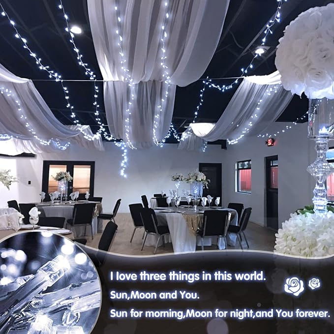 JMEXSUSS White Christmas Lights with Remote, 33ft 100 LED Battery Operated Christmas Lights, 8 Modes Outdoor Indoor String Light for Xmas Bedroom Tree Yard Porch Wedding (Pack of 2)