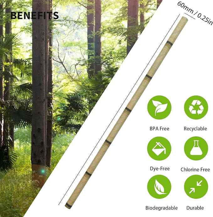 Yellow Bamboo Paper Straws, Packed 100 Biodegradable Bamboo Drinking Straws For Drinking, Environmentally Friendly Straw to Replace Plastic Straw