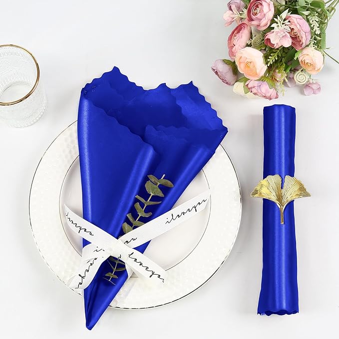Homiest Royal Blue Satin Napkins - 100 Pack, 17x17 Inches, Scalloped Square, Silky Elegant Wedding Napkins for Restaurant Banquet Graduation Party
