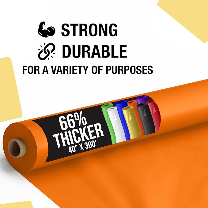 Party Solids 66% Thicker Premium Orange Plastic Table Cover Roll 40" X 300' Table Cloth Plastic Cover Roll Quality Thick Banquet Rolls Disposable Tablecloth Rolls Strong American Based Company